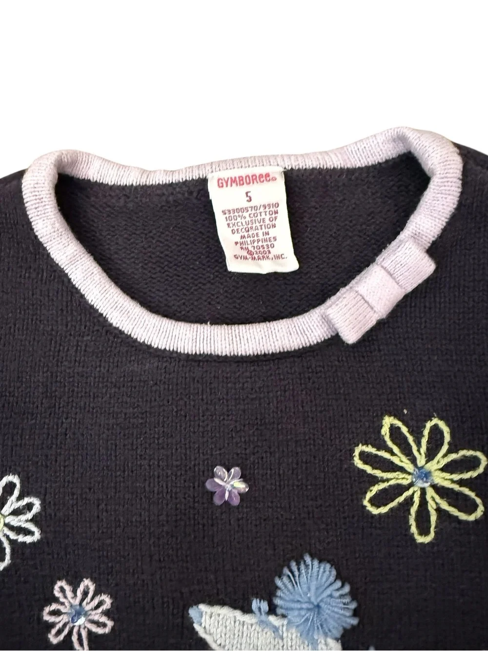 Vintage 2003 Gymboree Dog Scooter Embroidered Floral Cotton Knit Sweater 5 Y2K